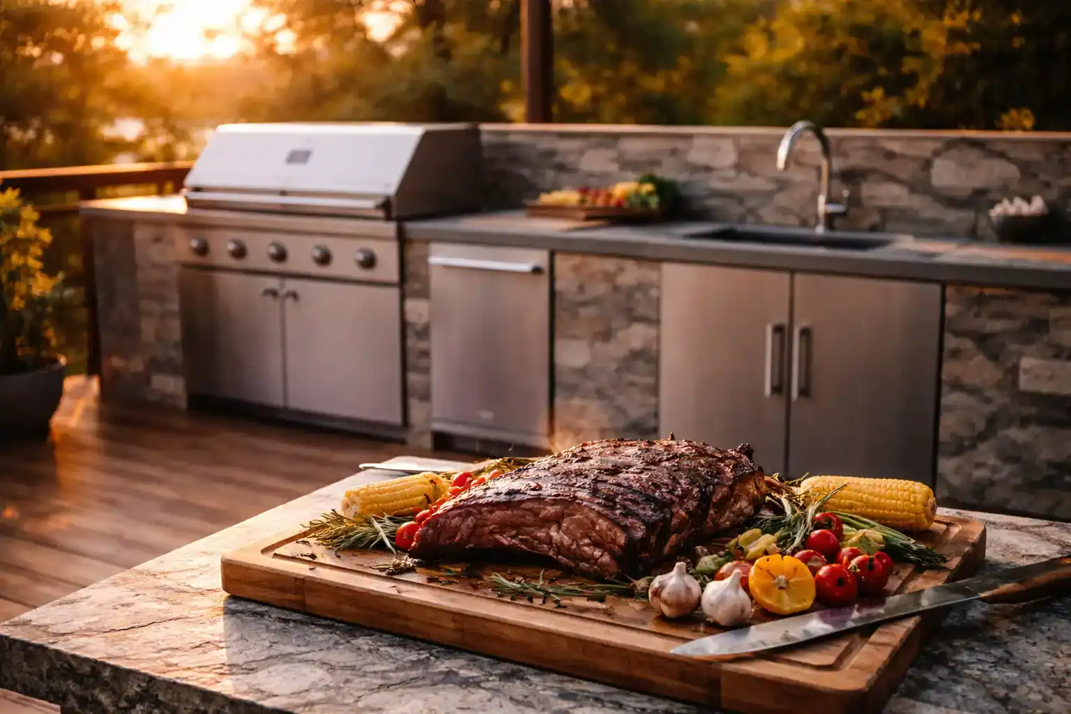 barbecue cuisine extérieure inox et pierre