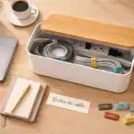 Boite pour ranger les cables avec multiprise et accessoires