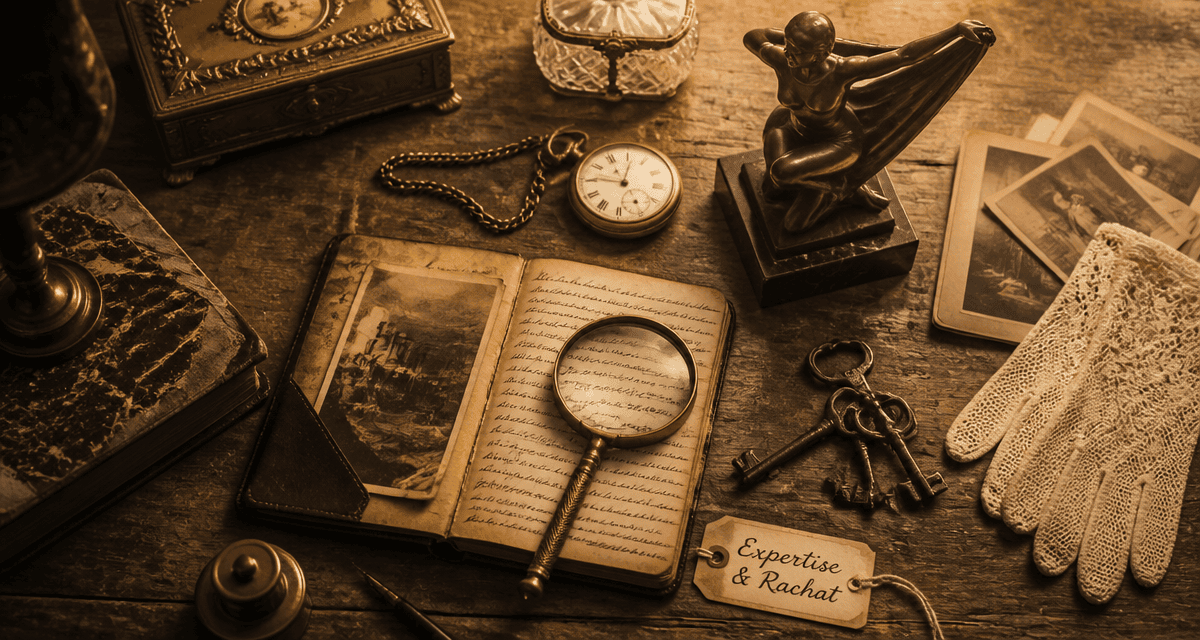 antiquaire rachat objets anciens sur table