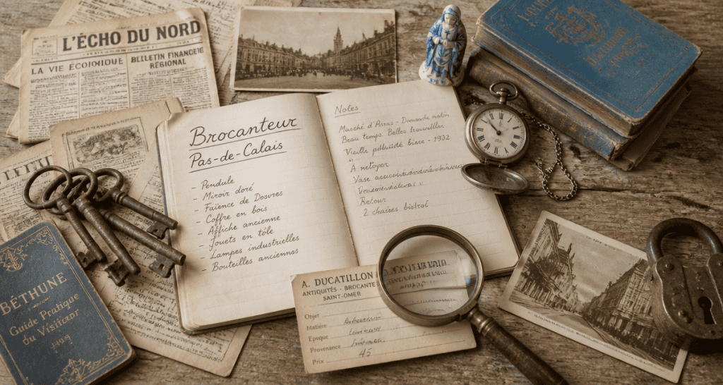 brocanteur 62 objets anciens sur table