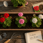 combien de géranium dans une jardinière de 50 cm, vue de dessus