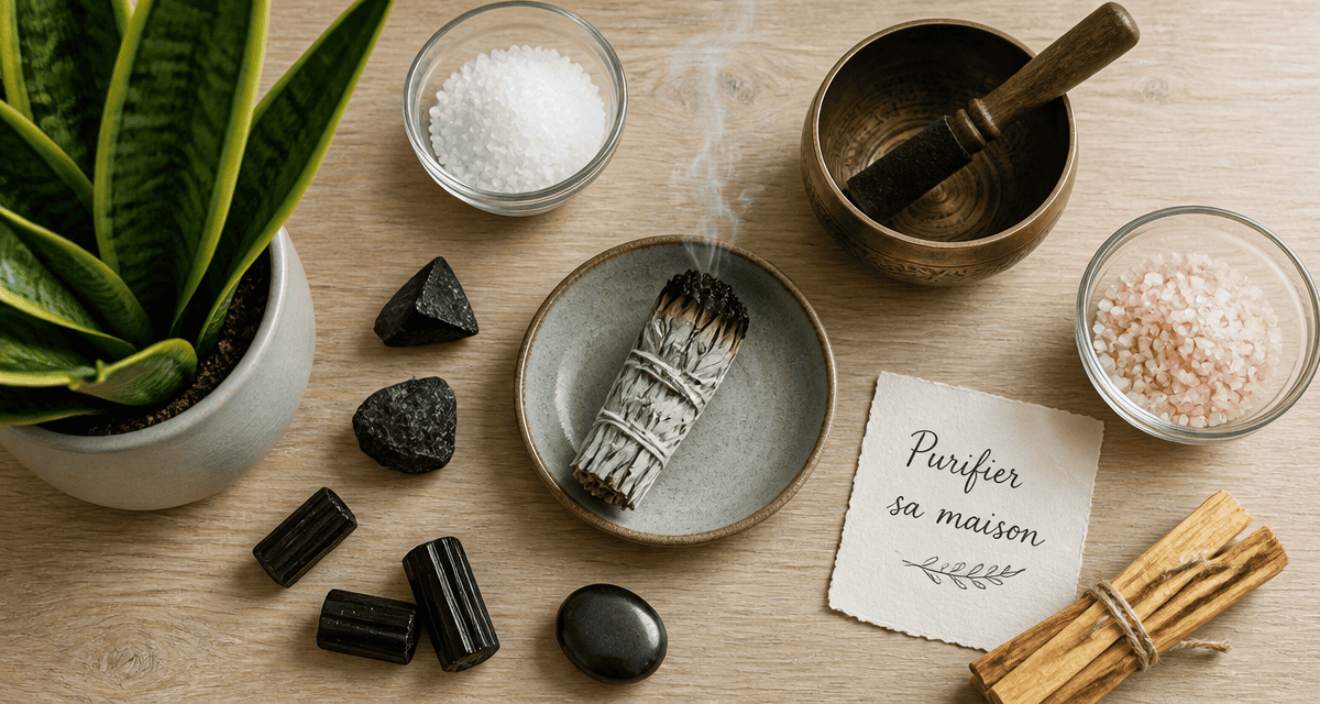 comment purifier sa maison des mauvaises ondes avec sauge, sel, pierres et bol tibétain