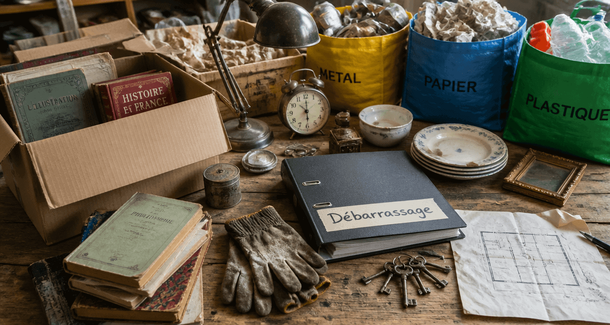Débarrassage maison table cartons objets