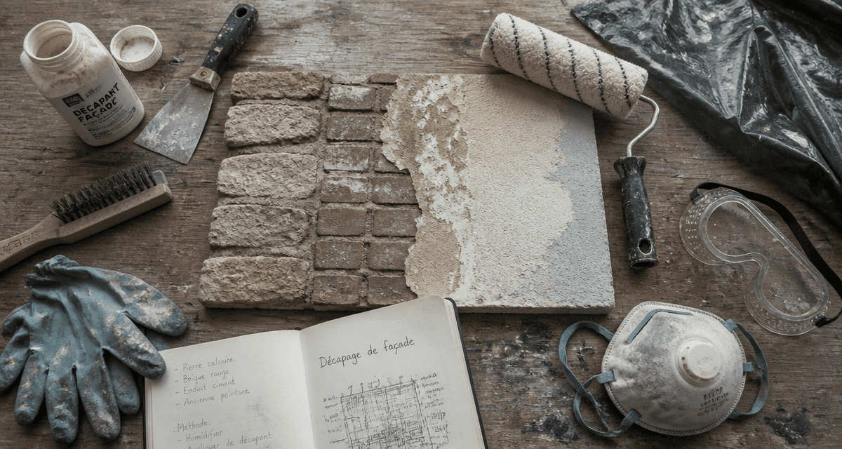 decaper facade peinture outils sur plan de travail
