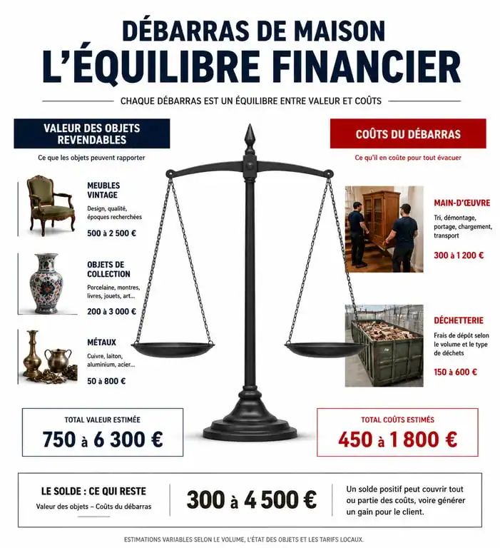 Infographie sur l'équilibre financier pour vider une maison gratuitement
