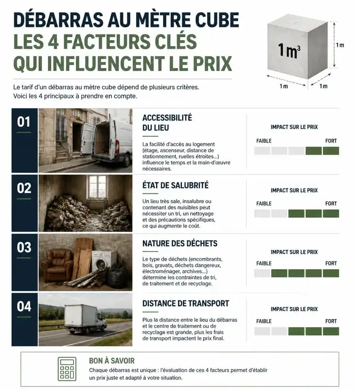 Infographie des facteurs influençant le prix débarras m3