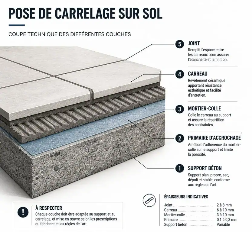 Schéma technique d'une pose de carrelage réussie pour votre rénovation