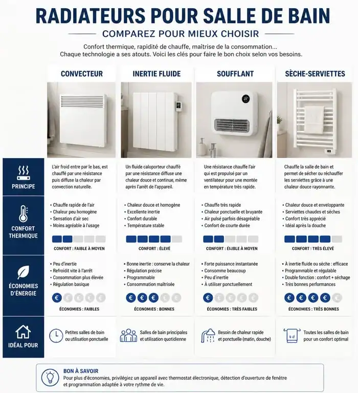 Comparatif des types de radiateurs pour salle de bain et leurs performances