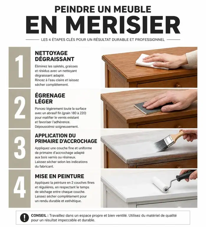 Étapes pour peindre un meuble en merisier sans ponçage intégral