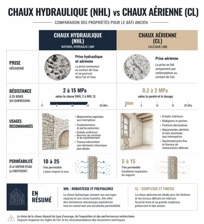 Comparatif technique des types de chaux pour enduits de façade à Paris