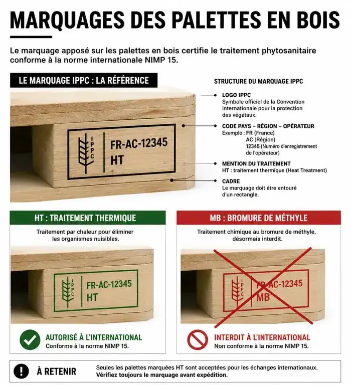 Infographie des marquages de sécurité pour fabriquer un meuble palette