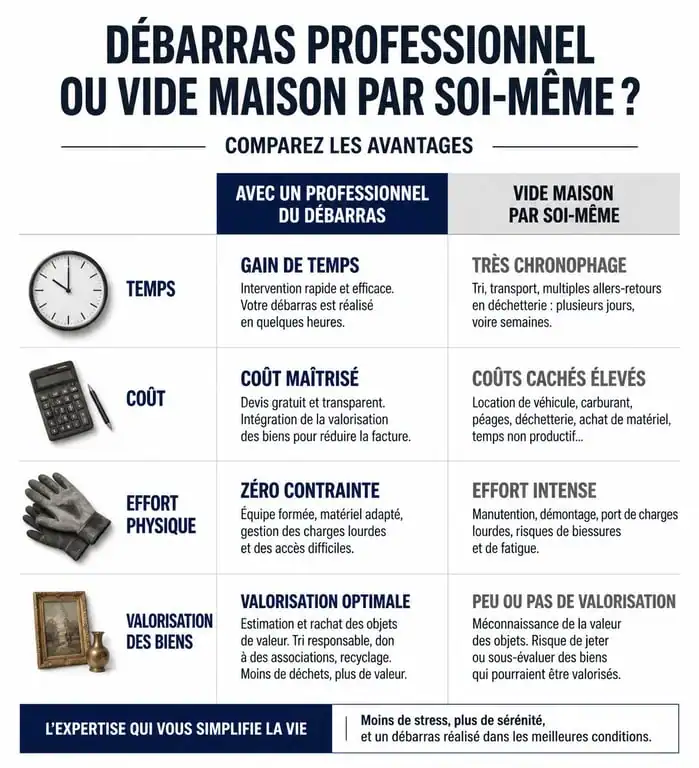 Comparatif entre le débarras par soi-même et l'intervention d'un professionnel du vide maison à Royan