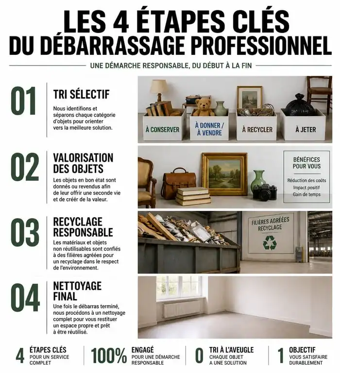 Infographie des étapes du processus de débarrassage professionnel