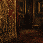 Le beau tissu de la tapisserie en soie et or, chambre XIXe