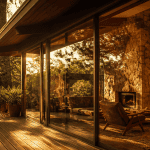 maison californienne année 70 avec baies vitrées et cheminée
