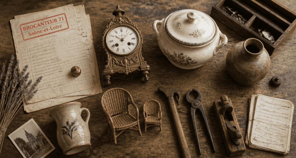 Objets de valeur brocanteur 71 sur table