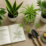 Cinq plantes d'interieur depolluante sur table