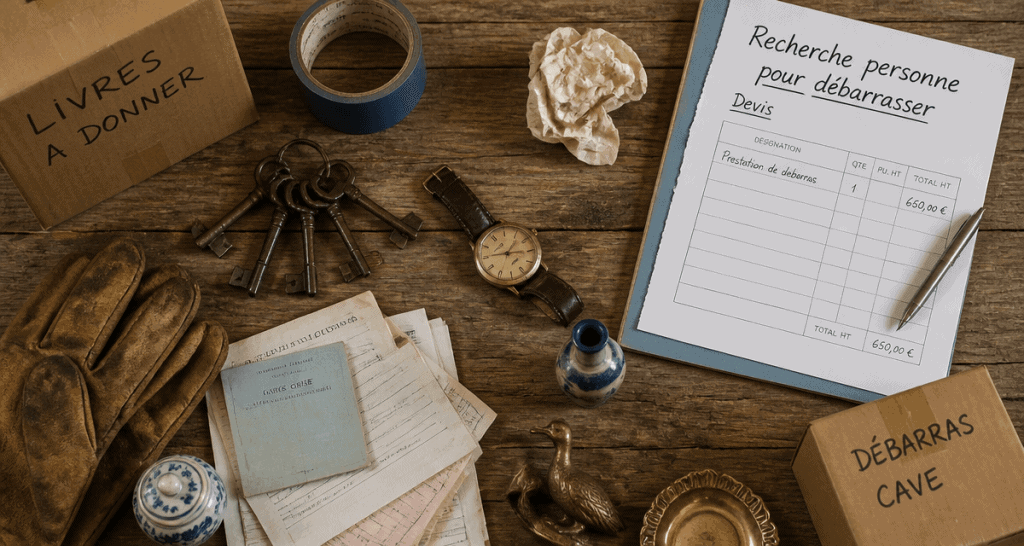 Recherche personne pour débarrasser, objets de débarras sur table