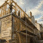 Surélévation maison ancienne avec ossature bois et échafaudage