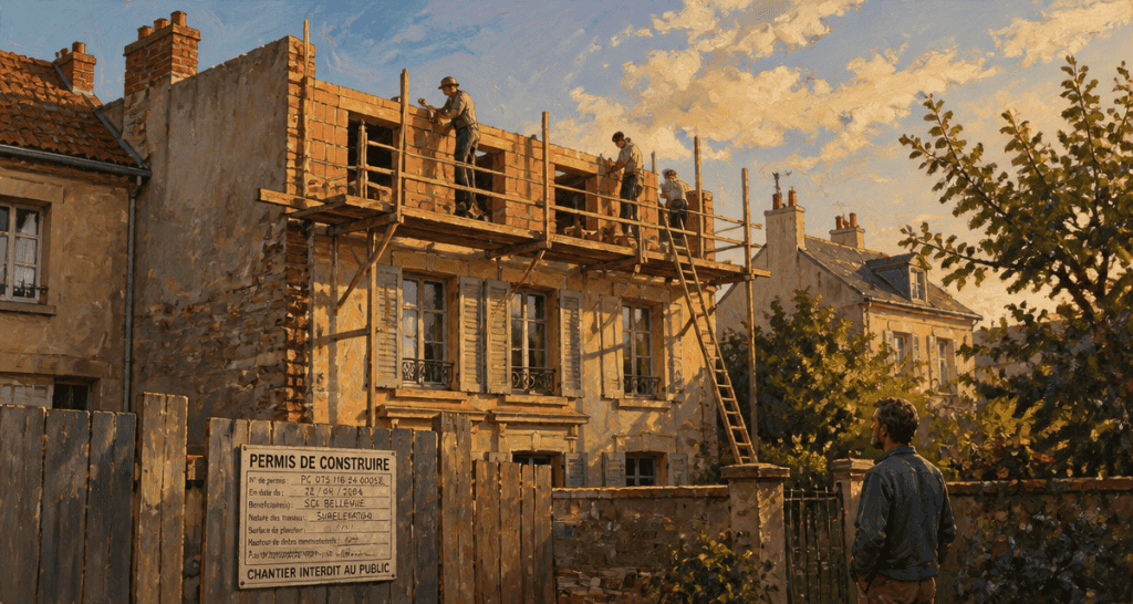 surélévation maison et voisinage, chantier sur toit, permis de construire