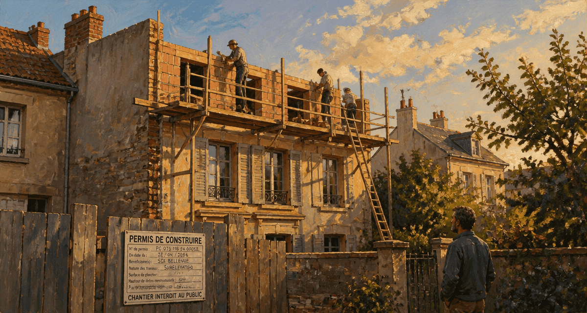 surélévation maison et voisinage, chantier sur toit, permis de construire