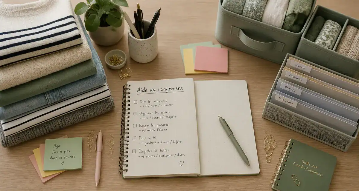 Aide rangement maison vêtements boîtes carnet
