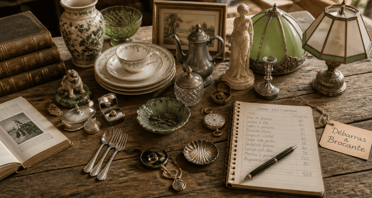 brocanteur vide maison table objets anciens