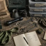 Débarras cave, vue d’objets et cartons