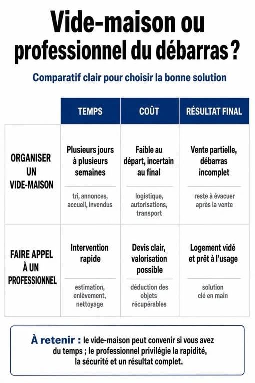 Comparatif entre l'organisation d'un vide-maison et le recours à un professionnel du débarras dans le 41