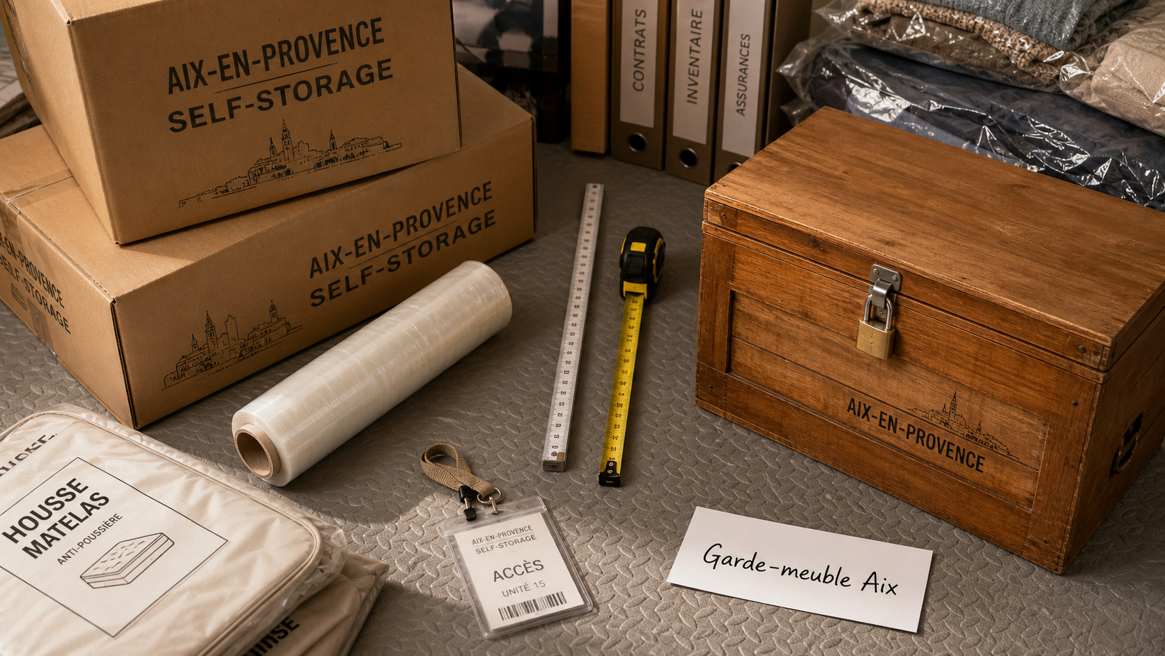 garde meuble aix en provence : box avec cartons et badge d’accès