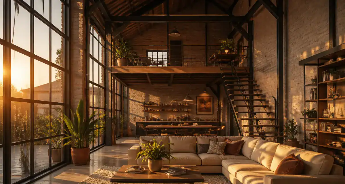 hangar aménagé en maison avec grandes baies vitrées