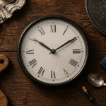 Horloge cuisine sur fond de cuisine, cadran blanc émaillé
