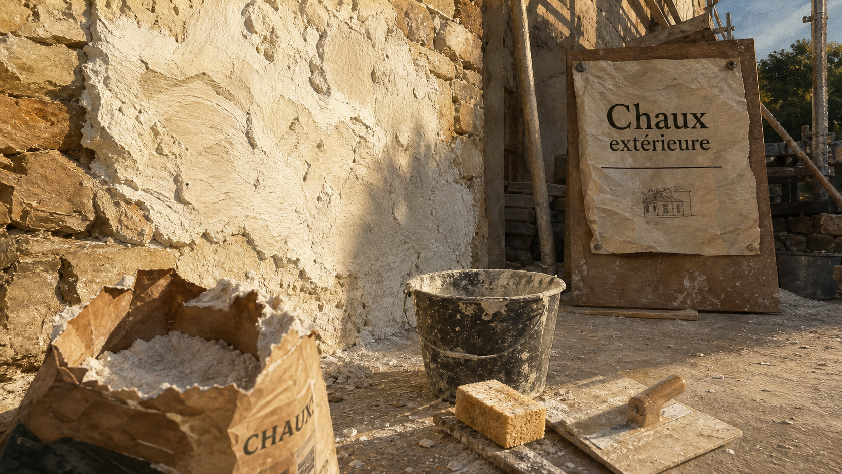 Mur à la chaux extérieur : enduit à la chaux durable sur pierre