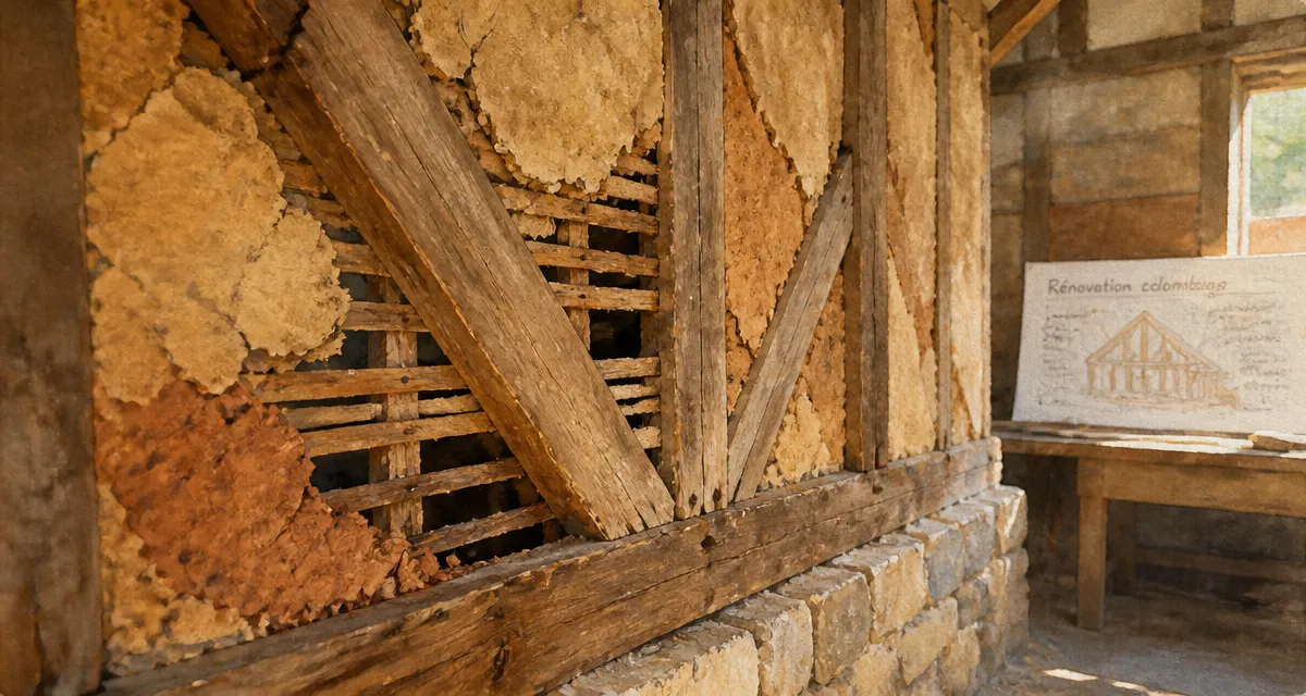 Mur colombage en rénovation : ossature préservée