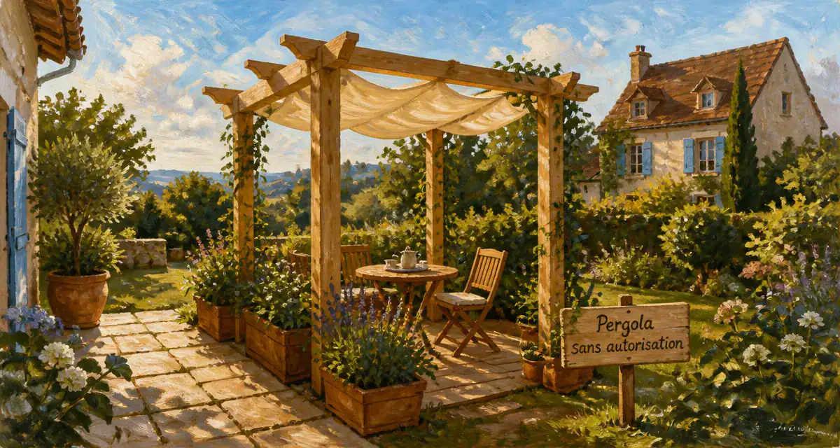 pergola démontable sans autorisation en bois dans un jardin
