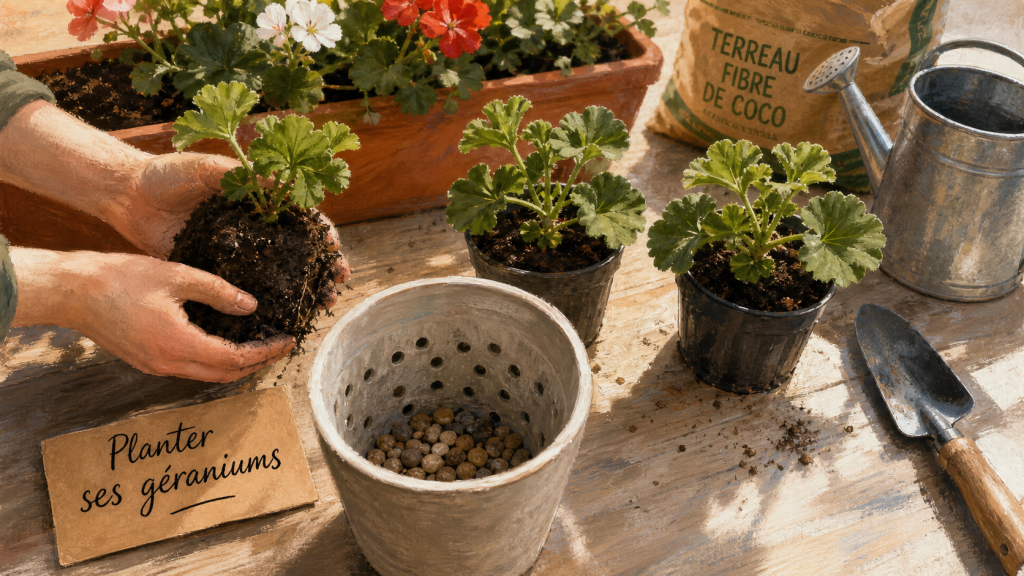 Quand planter geranium : jeunes plants en godets