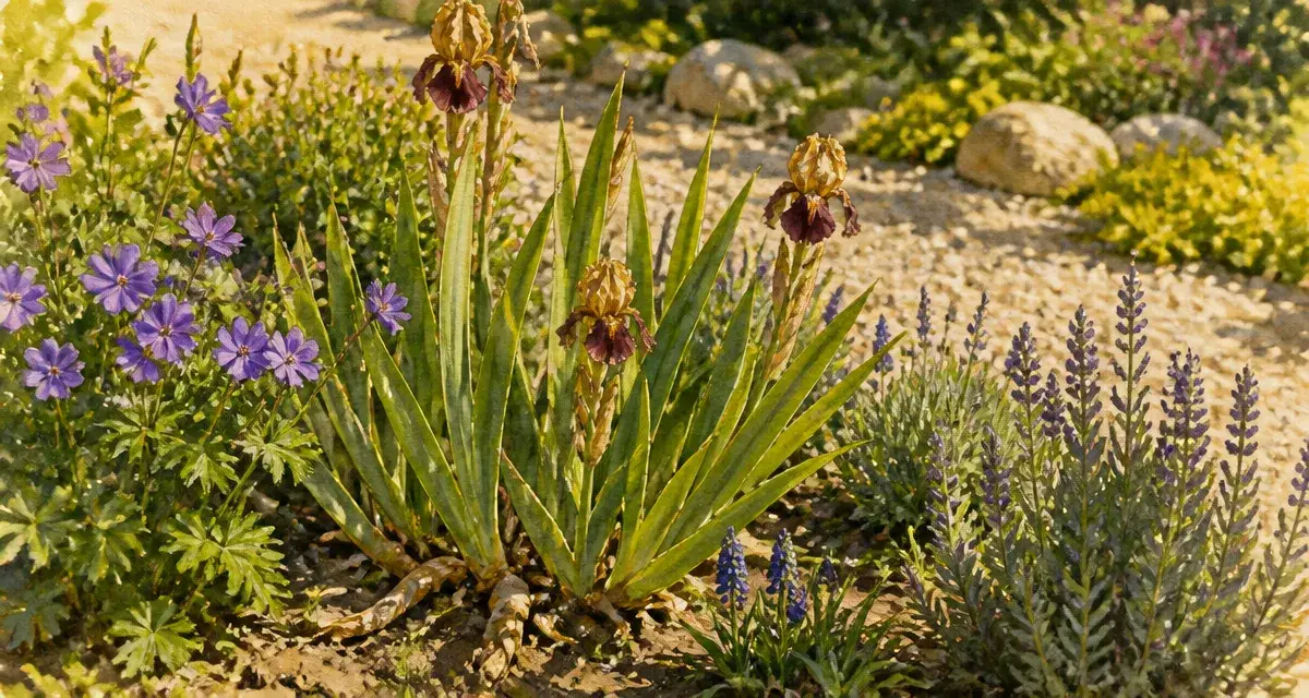 Que mettre au pied des iris : plantes compagnes et sol gravier