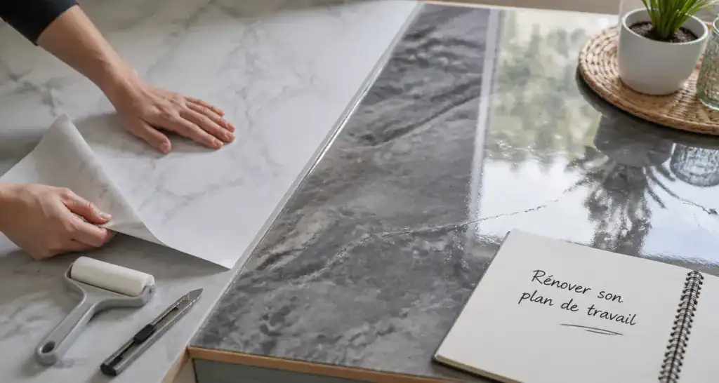 revêtement de plan de travail cuisine en rénovation