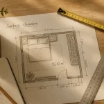 plan taille chambre avec outils sur bureau bois