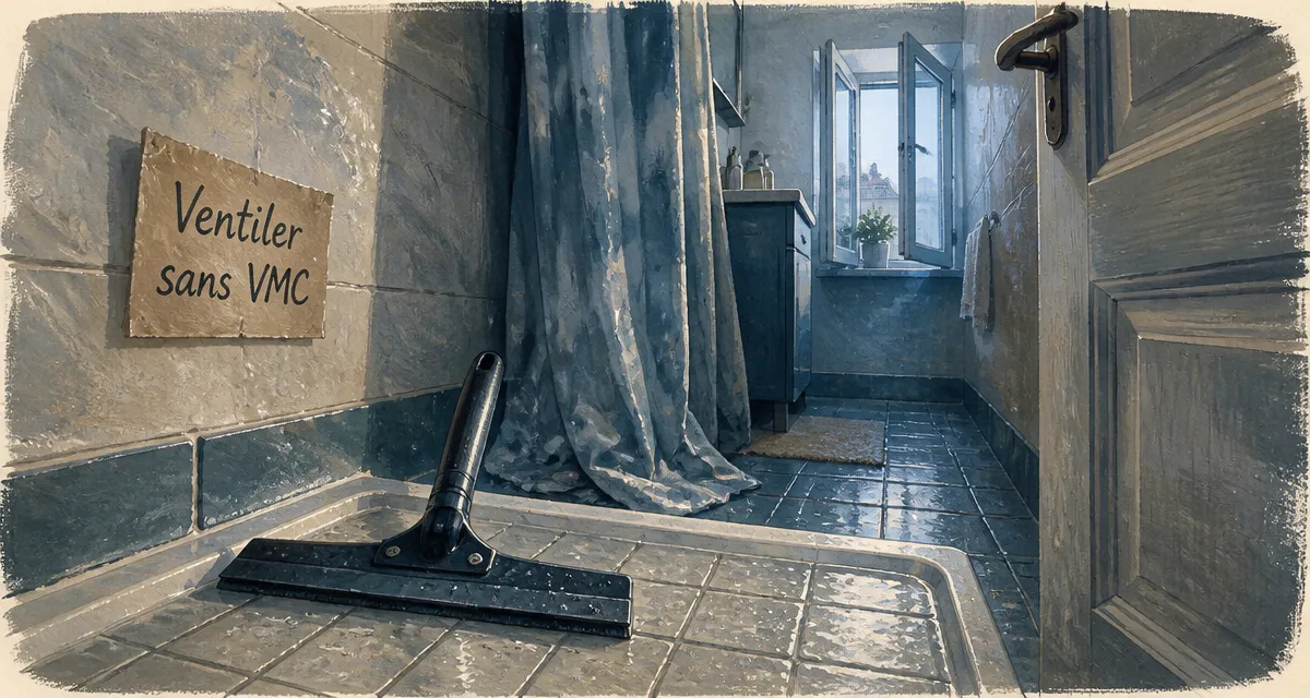 Ventiler une salle de bain sans VMC : raclette, fenêtre entrouverte, moins d’humidité et de moisissures