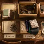 Vidage maison tri objets sur table