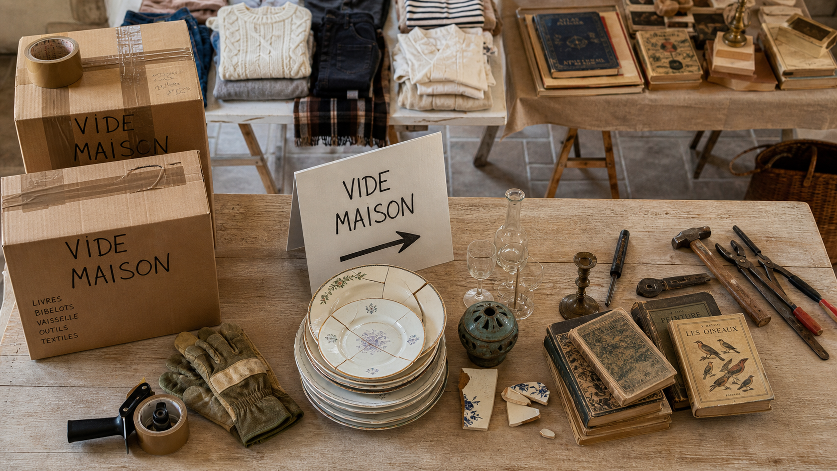 Vide maison 17 en Charente-Maritime : cartons et gants de manutention