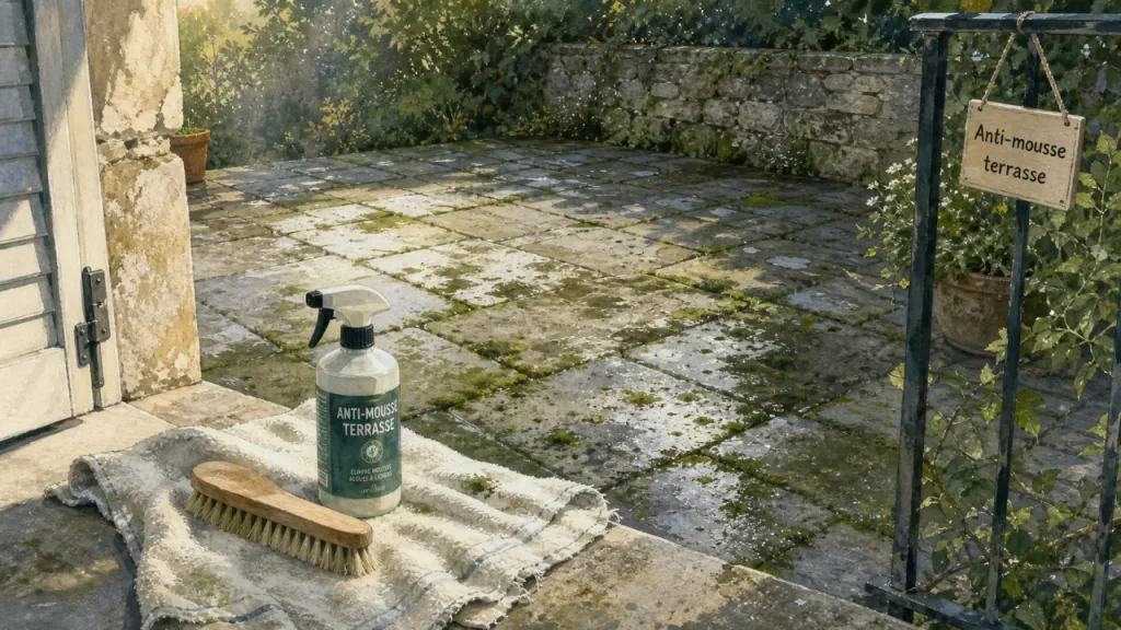 Anti-mousse terrasse : le bon traitement selon la pierre, le bois ou le béton