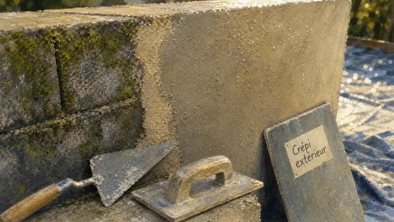 Crépi muret : grain fin, support prêt et truelle