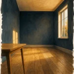 Dessin perspective intérieure avec ligne d’horizon et points de fuite, intérieur vide.