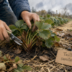 Faut il couper les feuilles des fraisiers avant l'hiver : jardinier coupe feuilles mortes