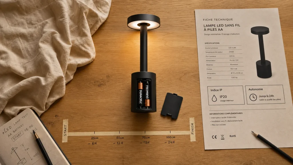 Lampe à pile : autonomie et indice IP (photo)