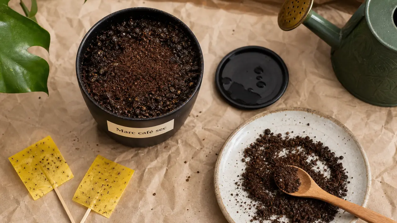 Marc de café plante moucheron : piège en surface, pots et terreau