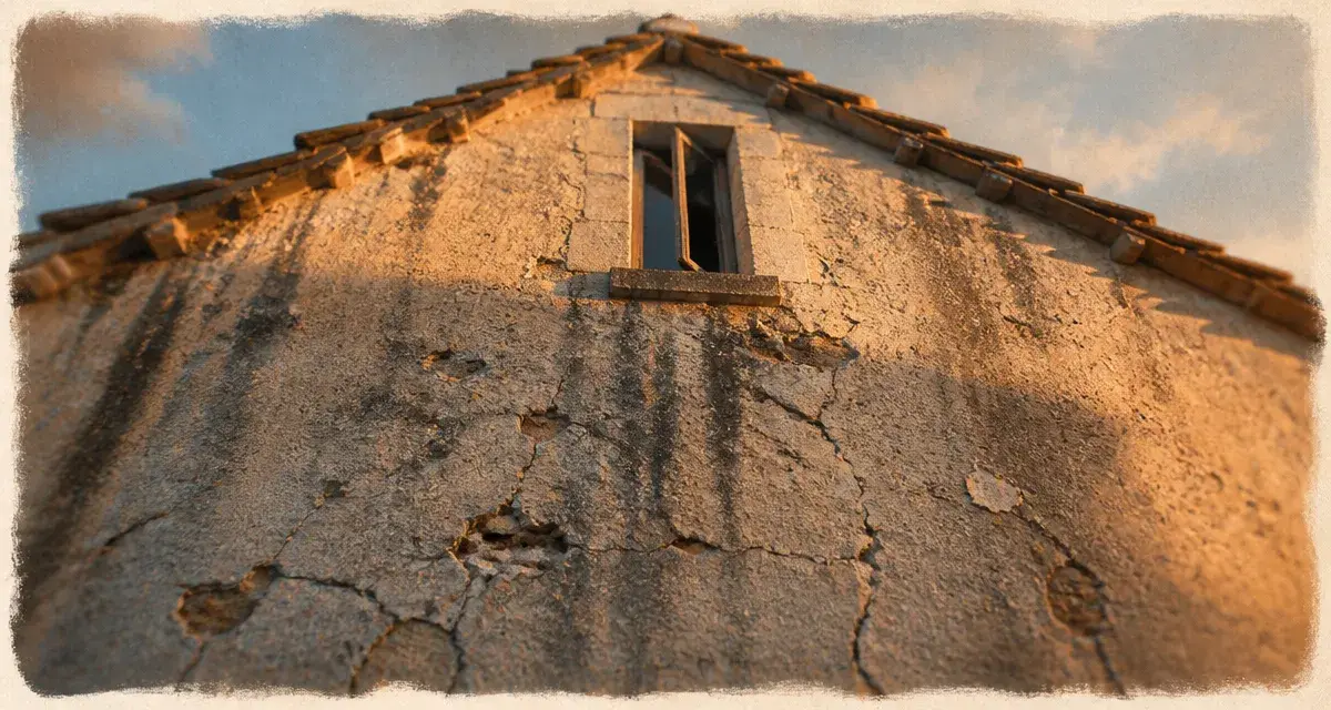Mur pignon fissuré avec infiltrations sur enduit, rénovation