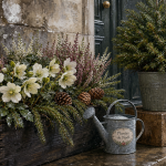 Plante de noel exterieur en jardinière : bruyère d’hiver et hellébores